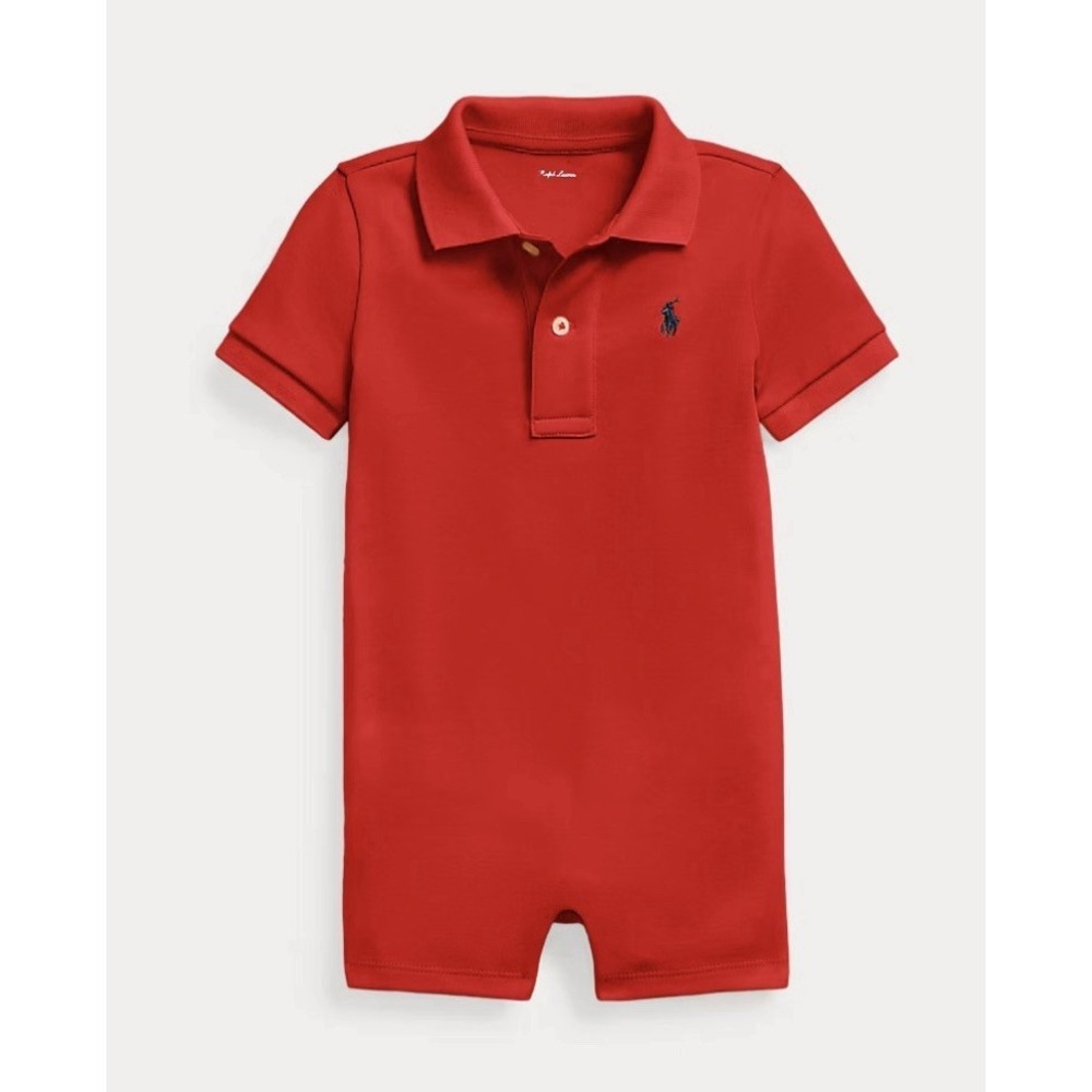 Ralph Lauren Baby Boys 100% Cotton Polo Romper Red Sz 3 Months